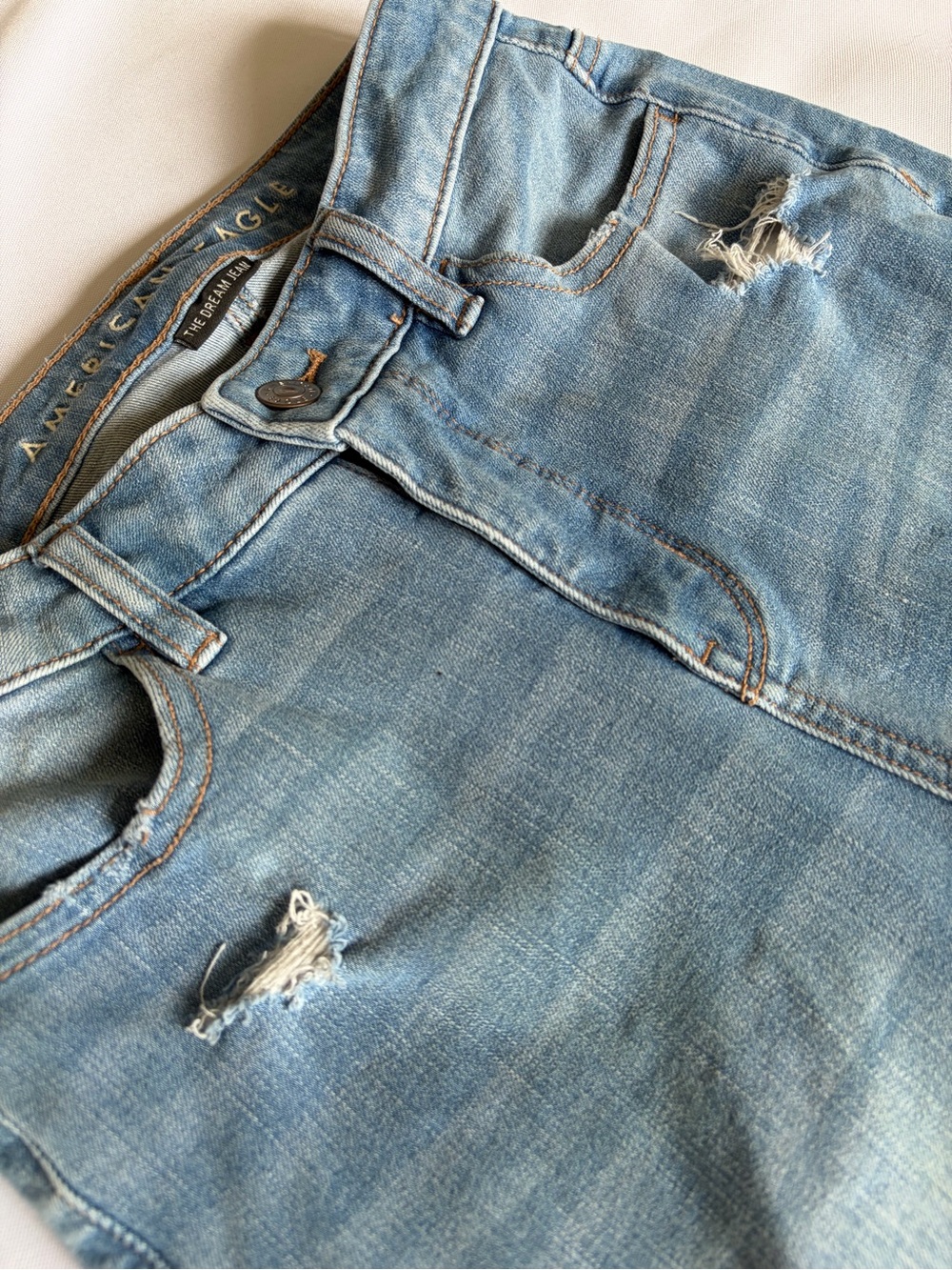 American Eagle Dream Jean High Rise Distressed Skinny Jeggings Light Wash AE 2 R - Picture 5 of 10